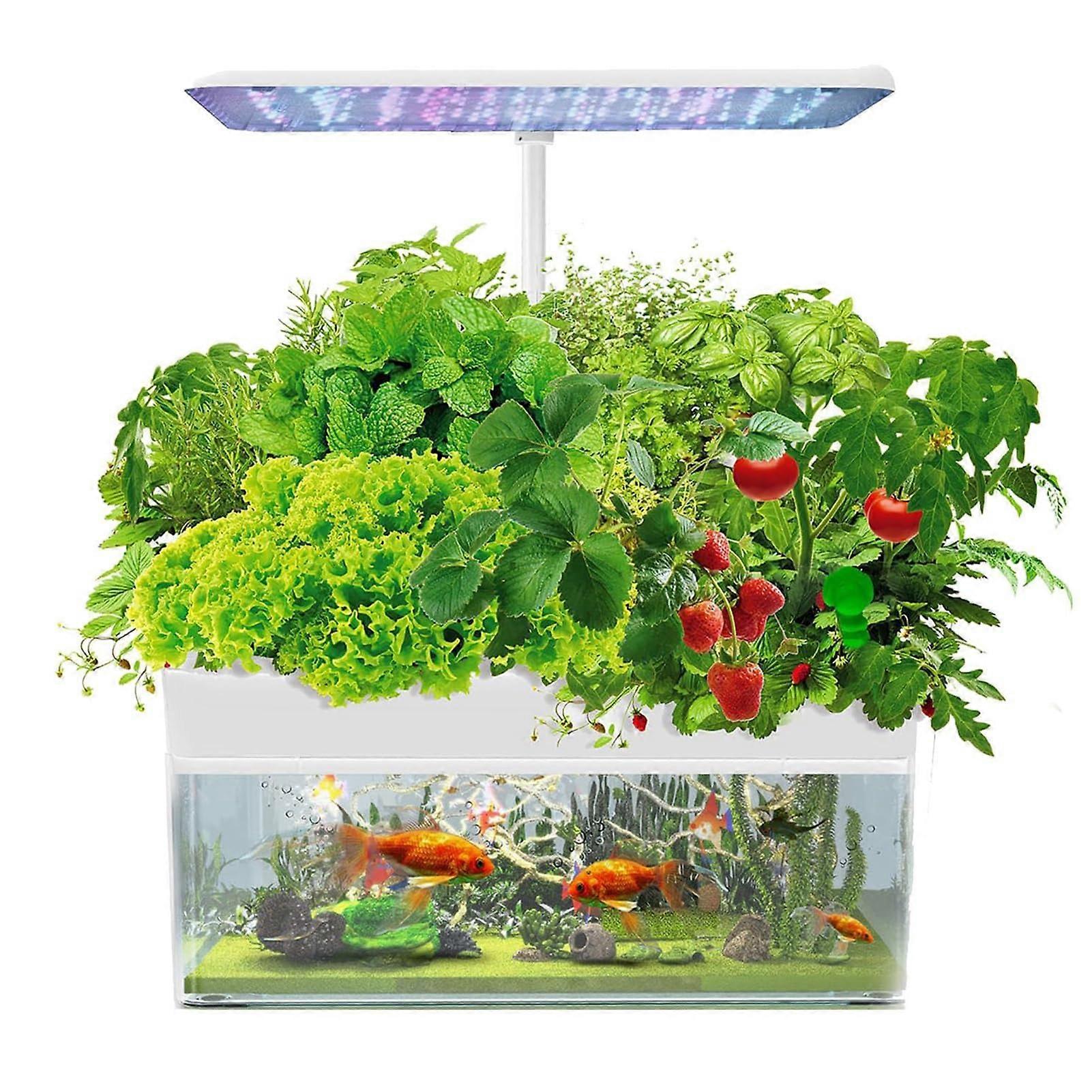 Hydroponics Growing System with Aquaponic Fish Tank, LED Light, Silent Water Pump, Adjustable Height, Automatic Timer for Indoor Herb Garden