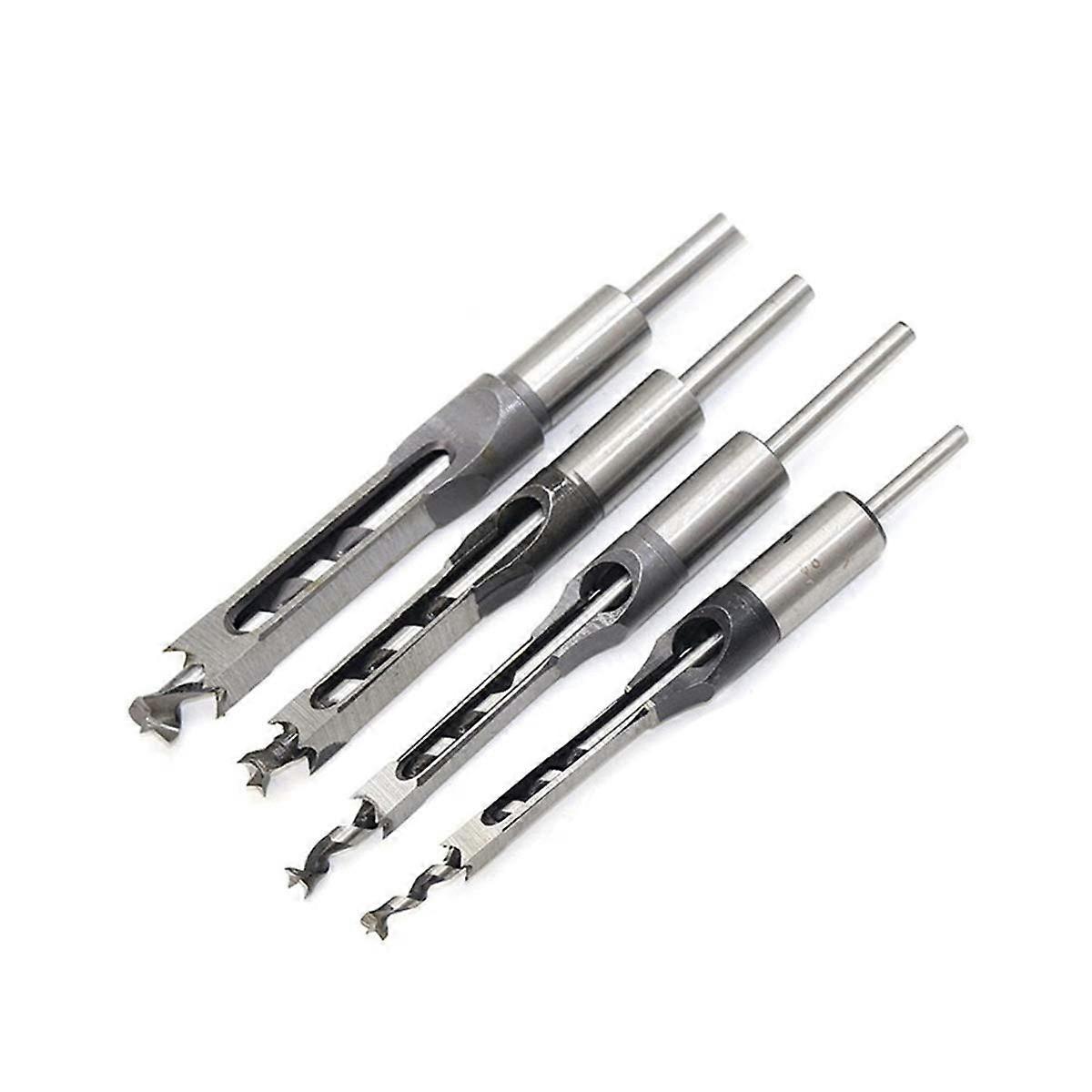 4Pcs Hss Twist Drill Bits Square Auger Mortising Chisel Drill Set Square Hole Woodworking Drill Tools Kit Set 6.4mm