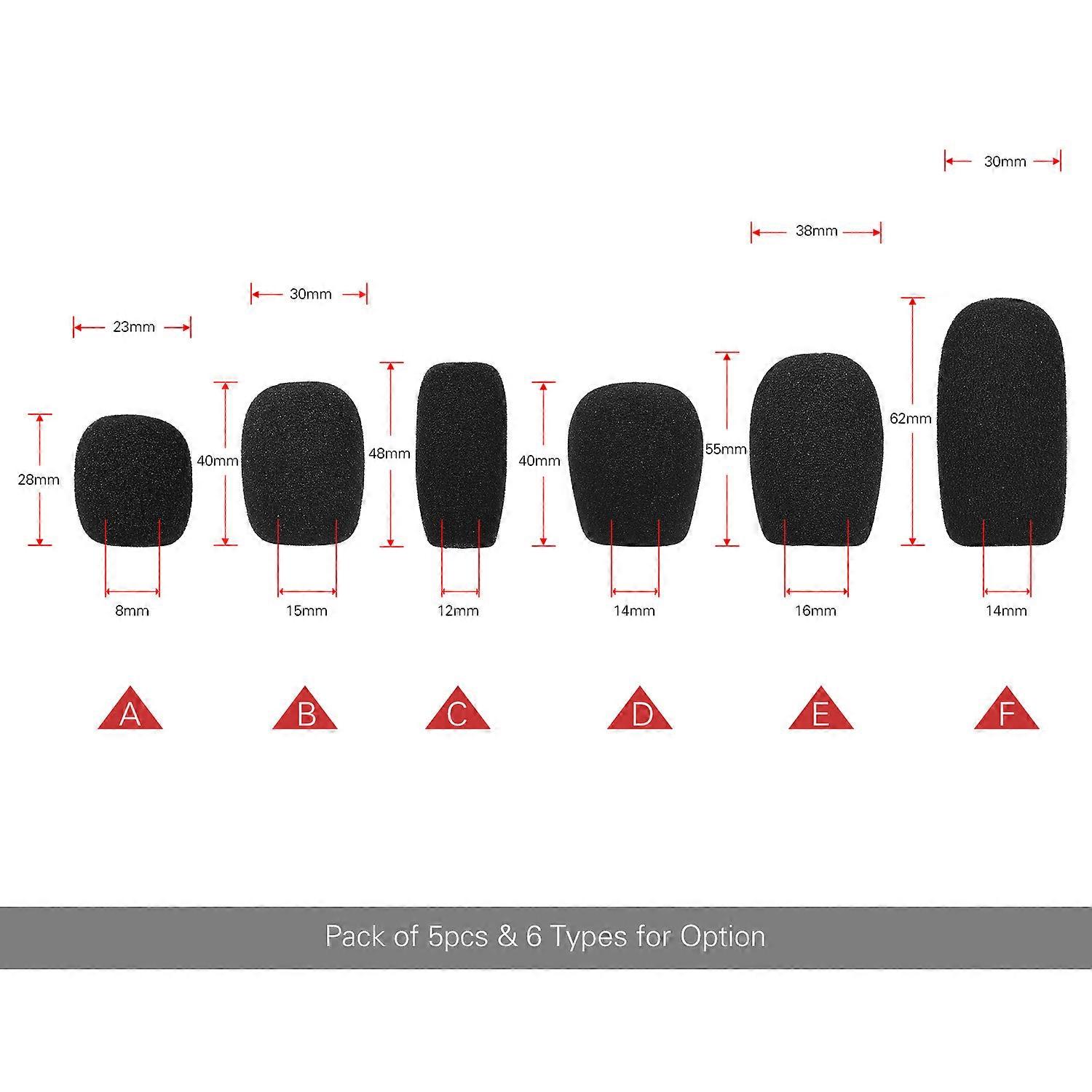 Mini Mic Windscreens Foam Covers Black 5pcs A-F Types 6 Sizes