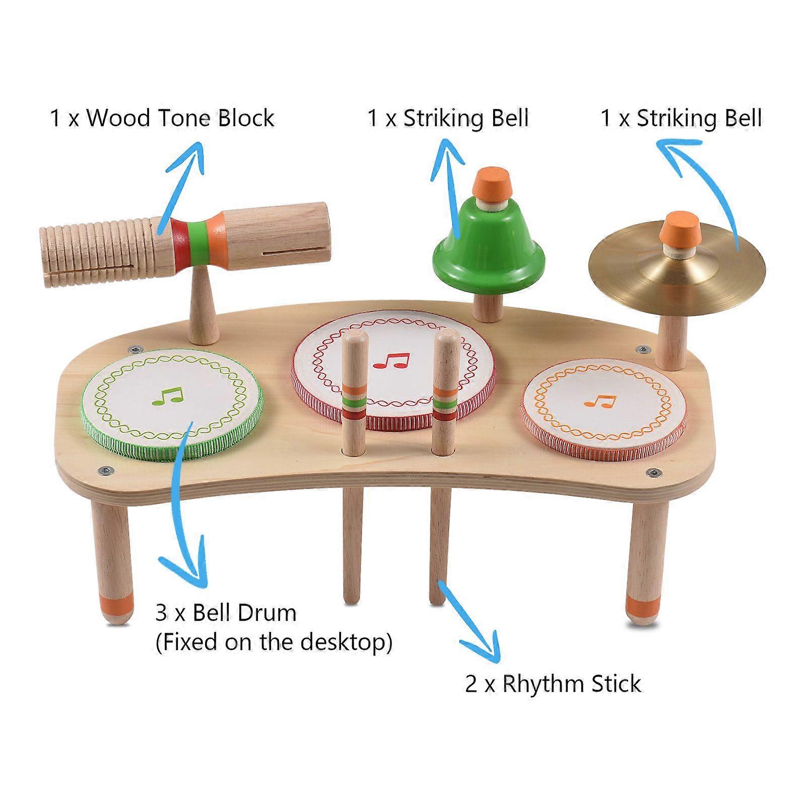 Drum Set 7-in-1 Desktop Drum Portable Detachable Drum Kits Percussion Instrument Natural Wood Smooth Burrless for Christmas Birthday Gift Wooden Music