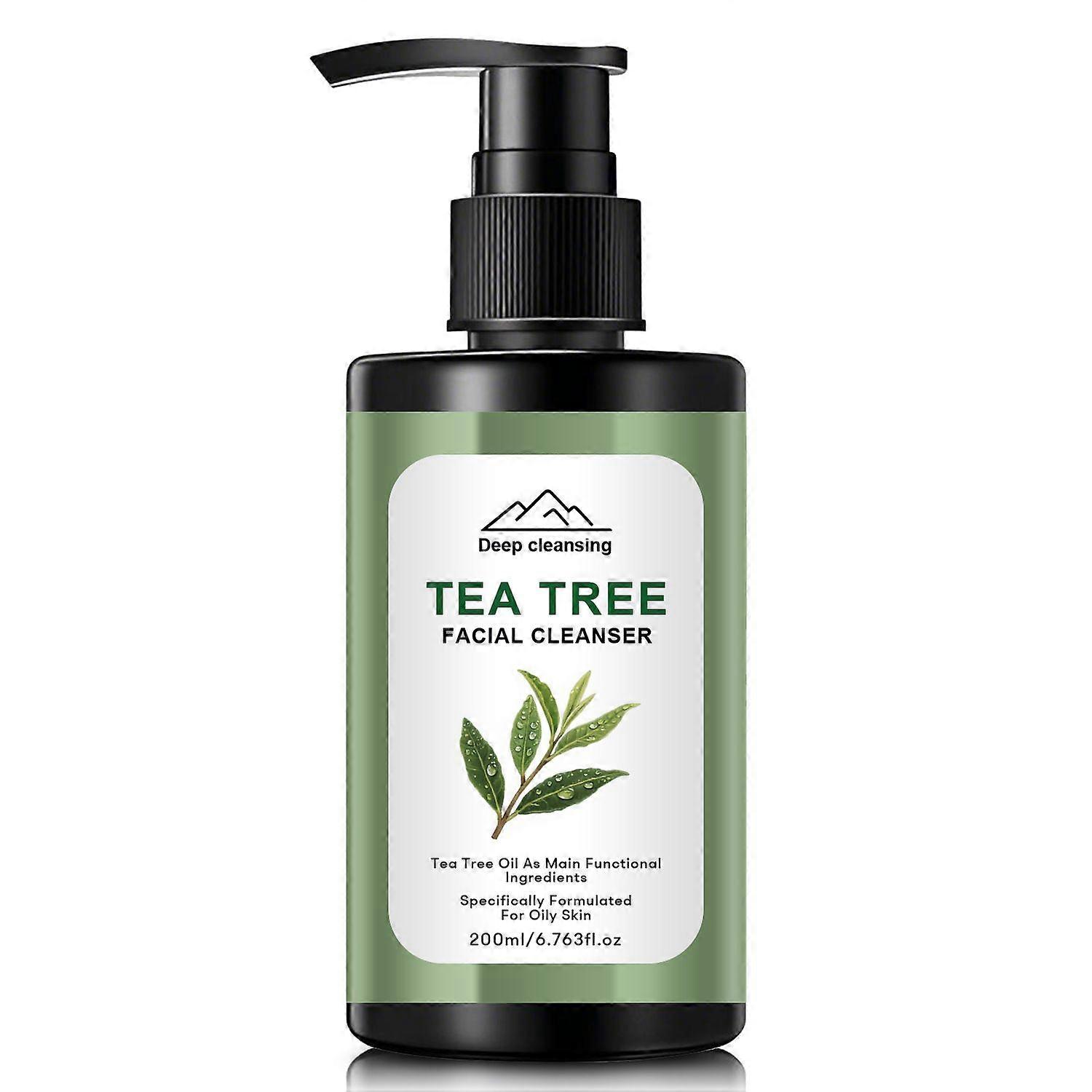 Tea Tree Facial Cleanser for Oily & Sensitive Skin, 200ml Deep Cleansing Oil-Control Formula with Vitamin B5 & Glycerin
