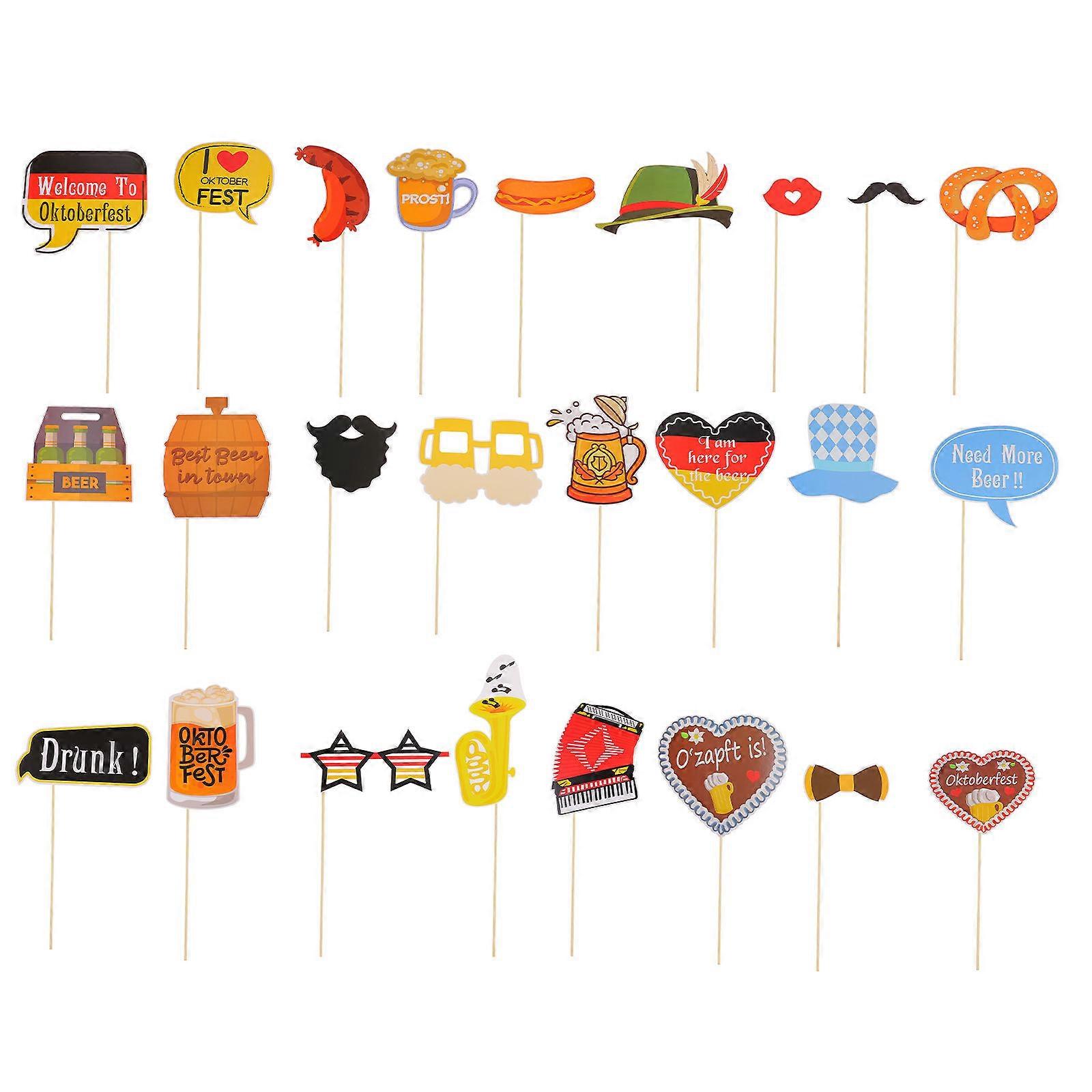 Funny Photo Booth Props Oktoberfest Party Supplies Paper Wood Tools Creating Atmosphere 1 Set 25Pcs