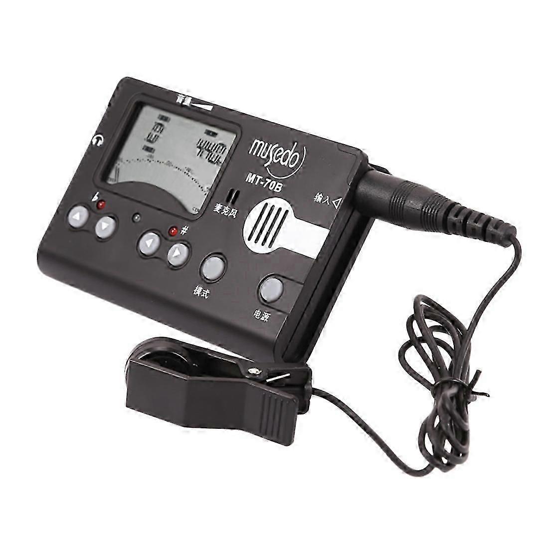 Musedo MT-70B Clip-on Tuner with Built-in Mic & LCD Display - 3-in-1 Electronic Tuner Metronome for Guitar, Bass, Violin