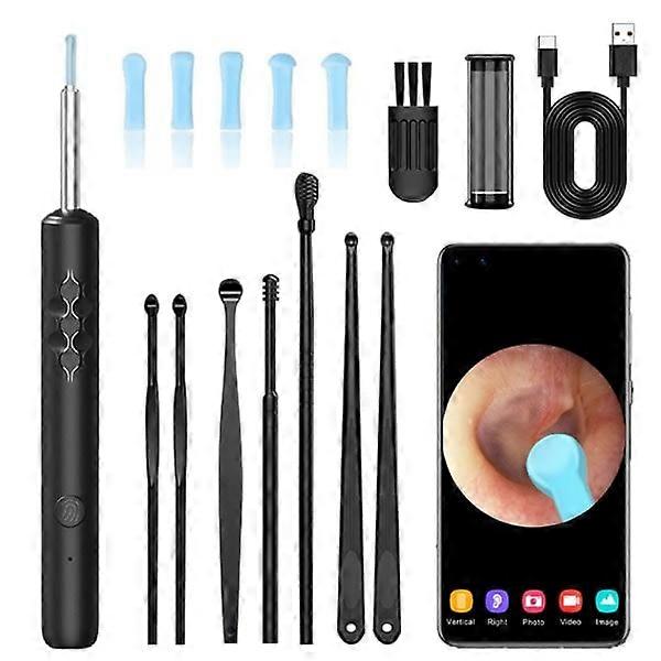 Wireless Ear Wax Remover Camera Endoscope Spoon Black