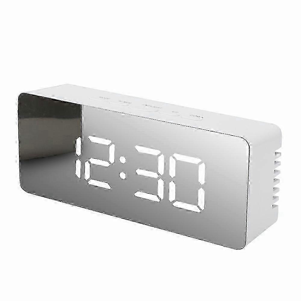 LED Multi-function Clock with Digital Display, TS-S69 Alarm Clock and Makeup Mirror with Temperature in White