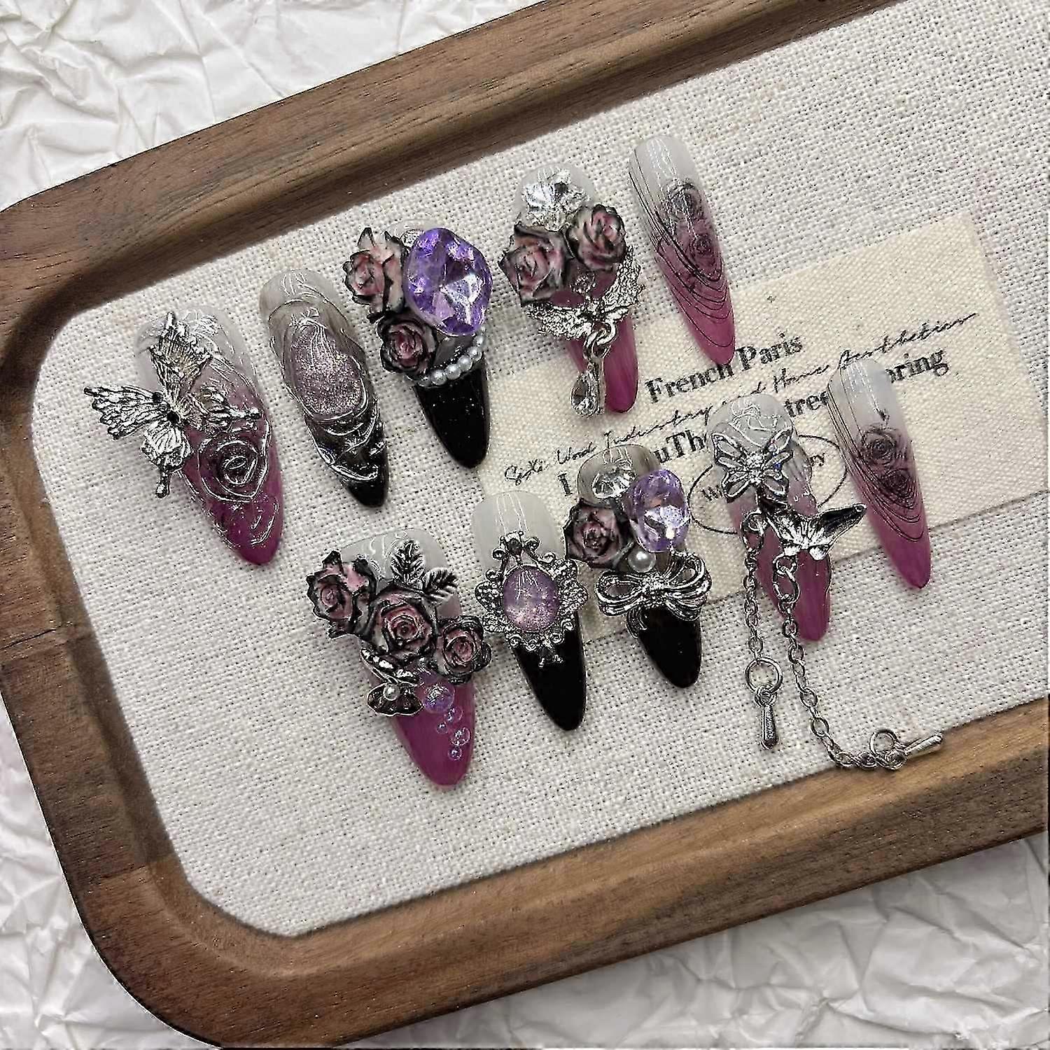 Kuromi Press on Nails Gothic Rose Handmade Reusable False Nails