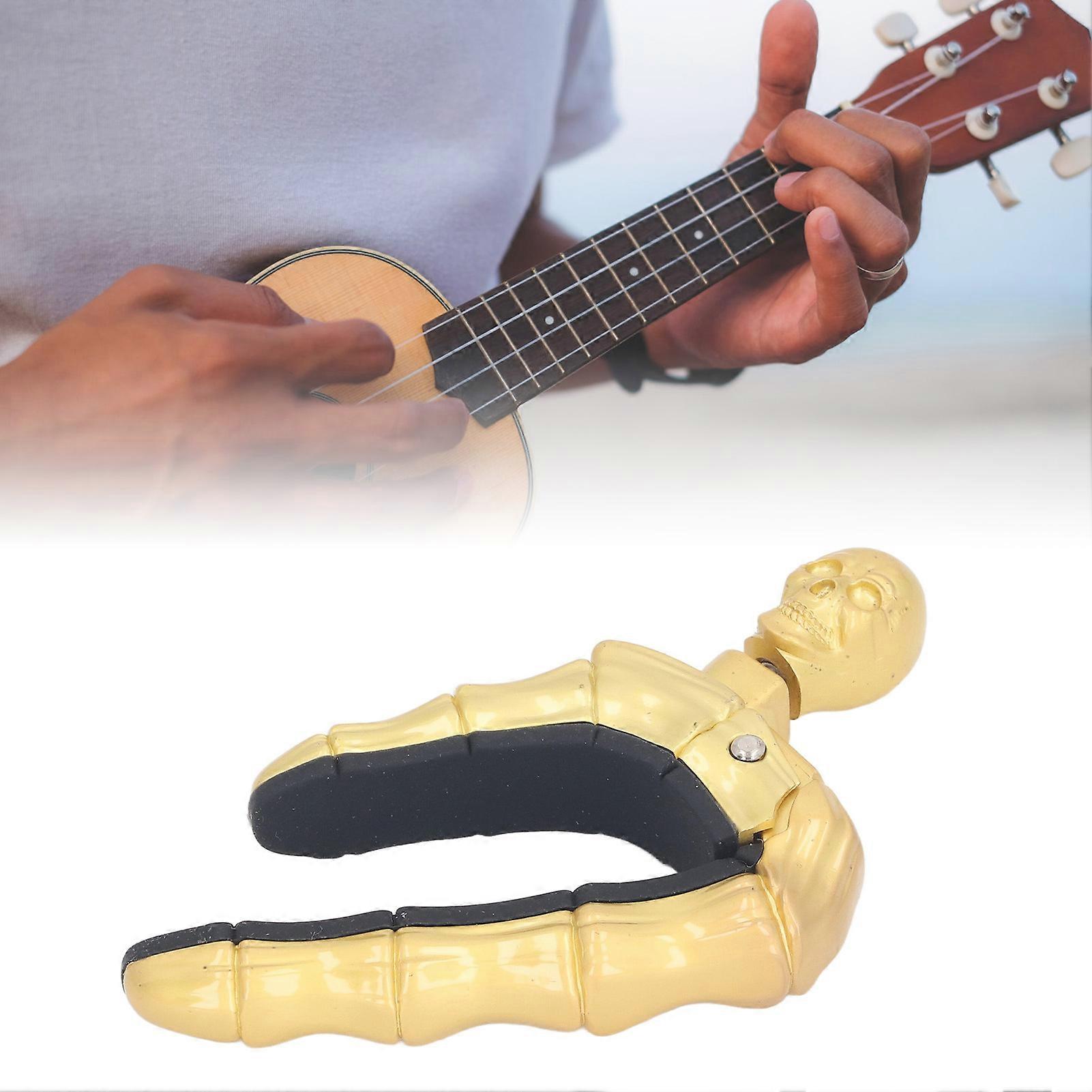 Gold Skull Knob Locking Guitar Capo Soft Silicone Scratch Resistant