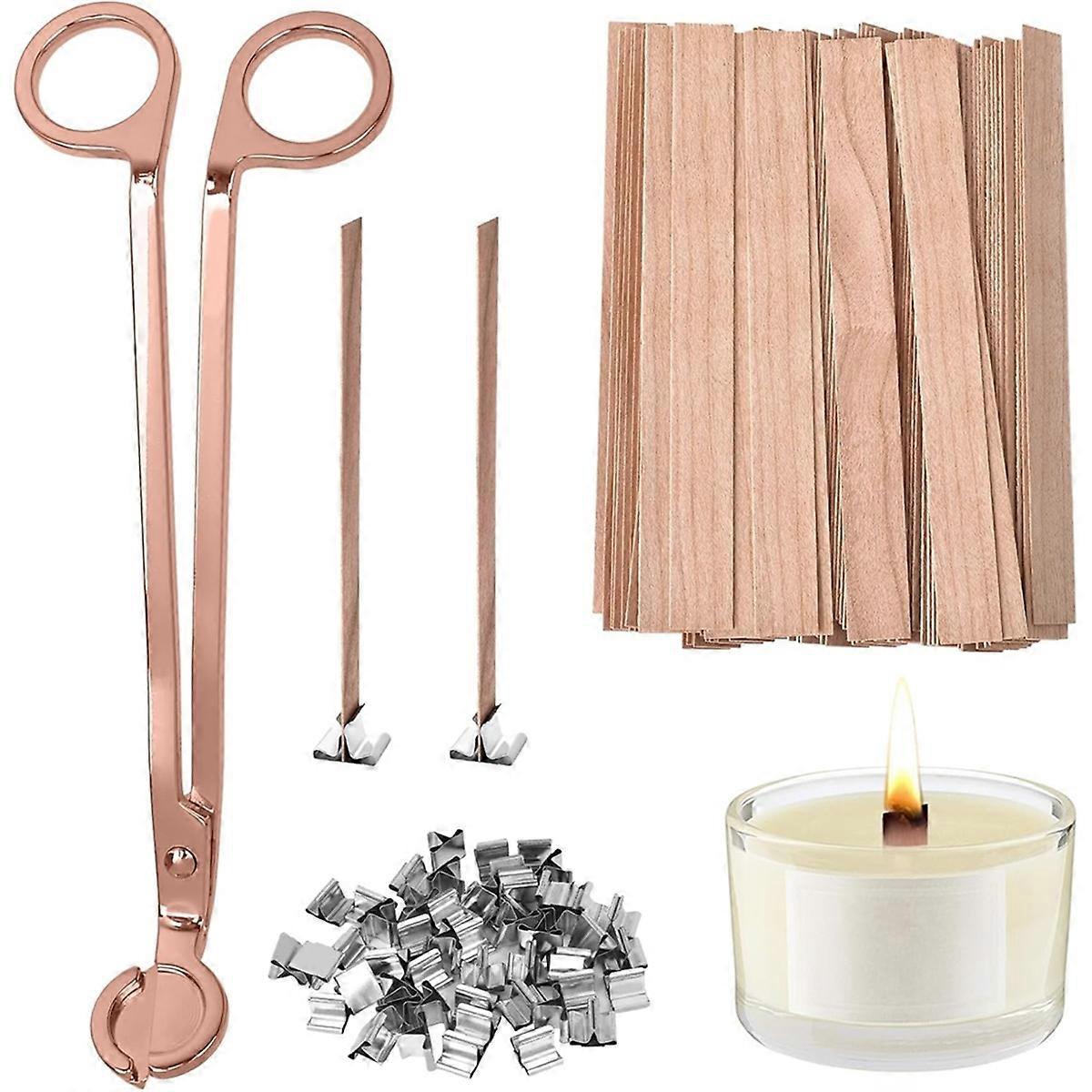 100 PCS Thickened Wood Wicks for Candles Making with Wick Trimmer, Naturally Smokeless Candle Wicks for Long Lasting A