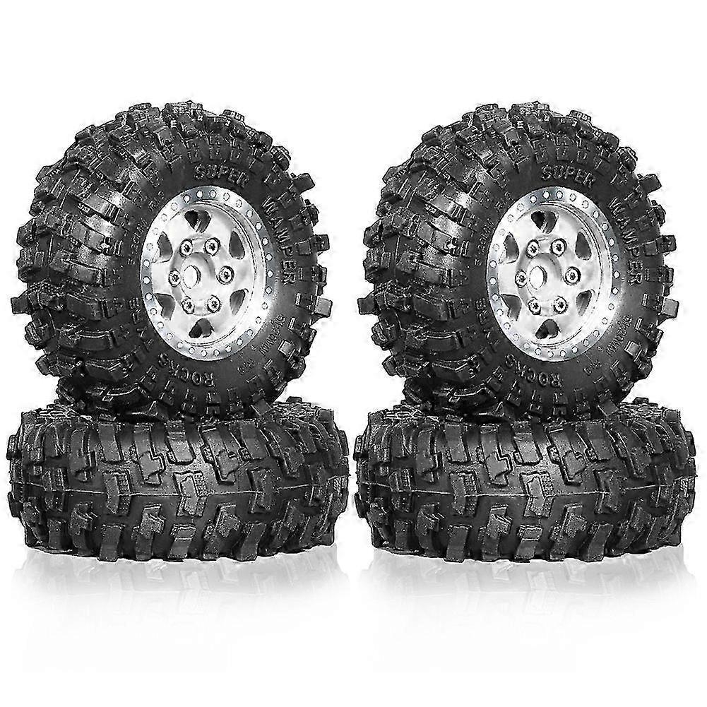 1.0inch Metal Beadlock Wheel Tire Set for 1/18RC Crawler Car Silver