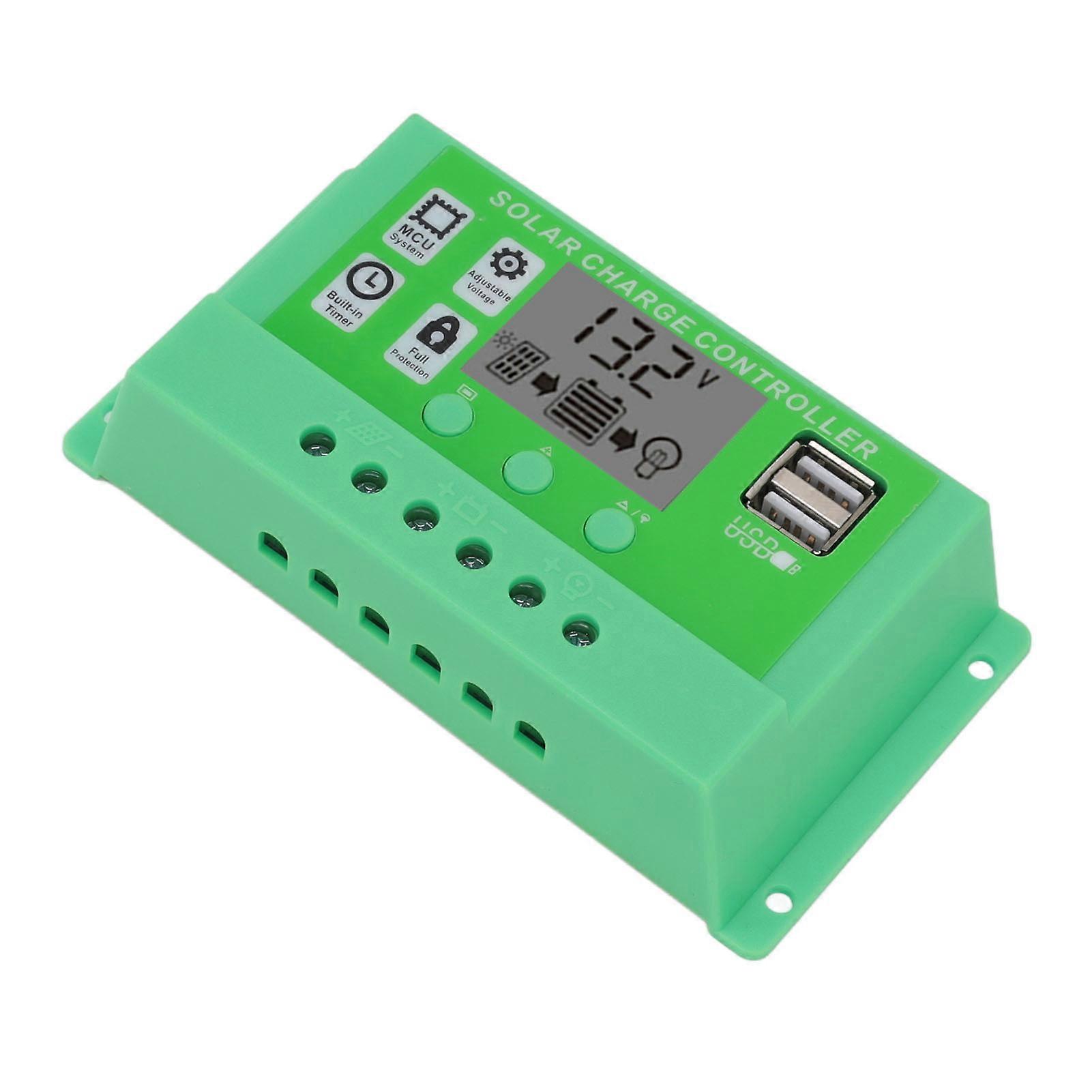 Green PWM Solar Charge Controller 12V 24V 20A LCD 13.5x7x3.4cm