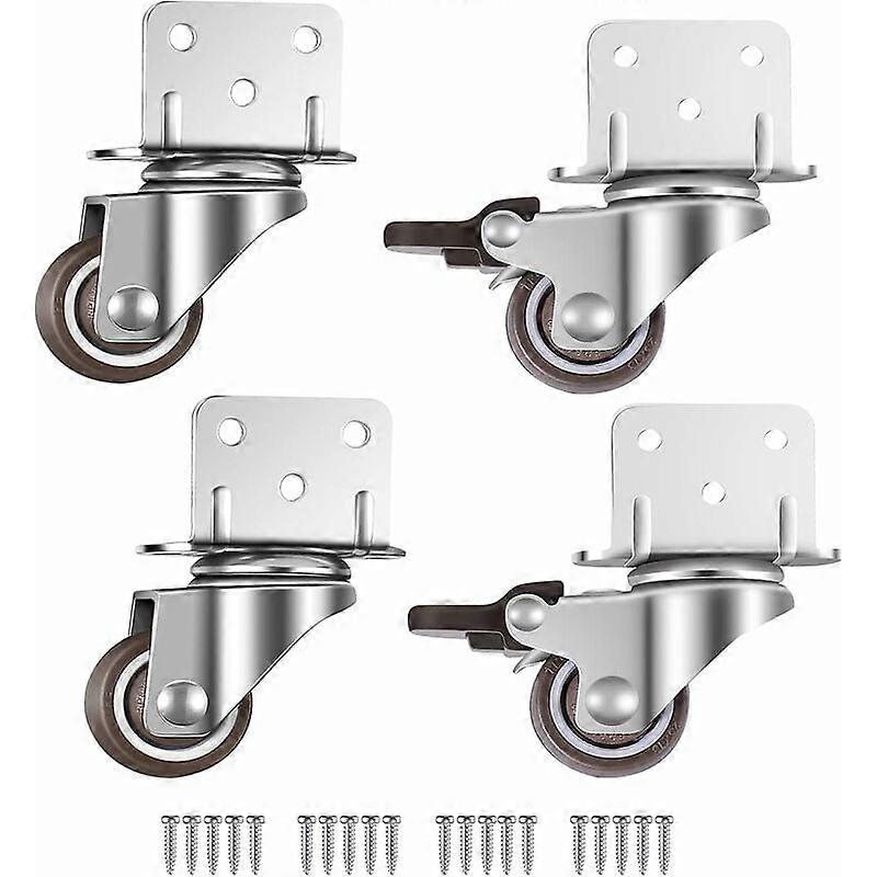 Set of 4 small swivel furniture castors, 25 mm with brake, L-shaped mounting plate, suitable for furniture, flower stands, nurseries (50 mm)