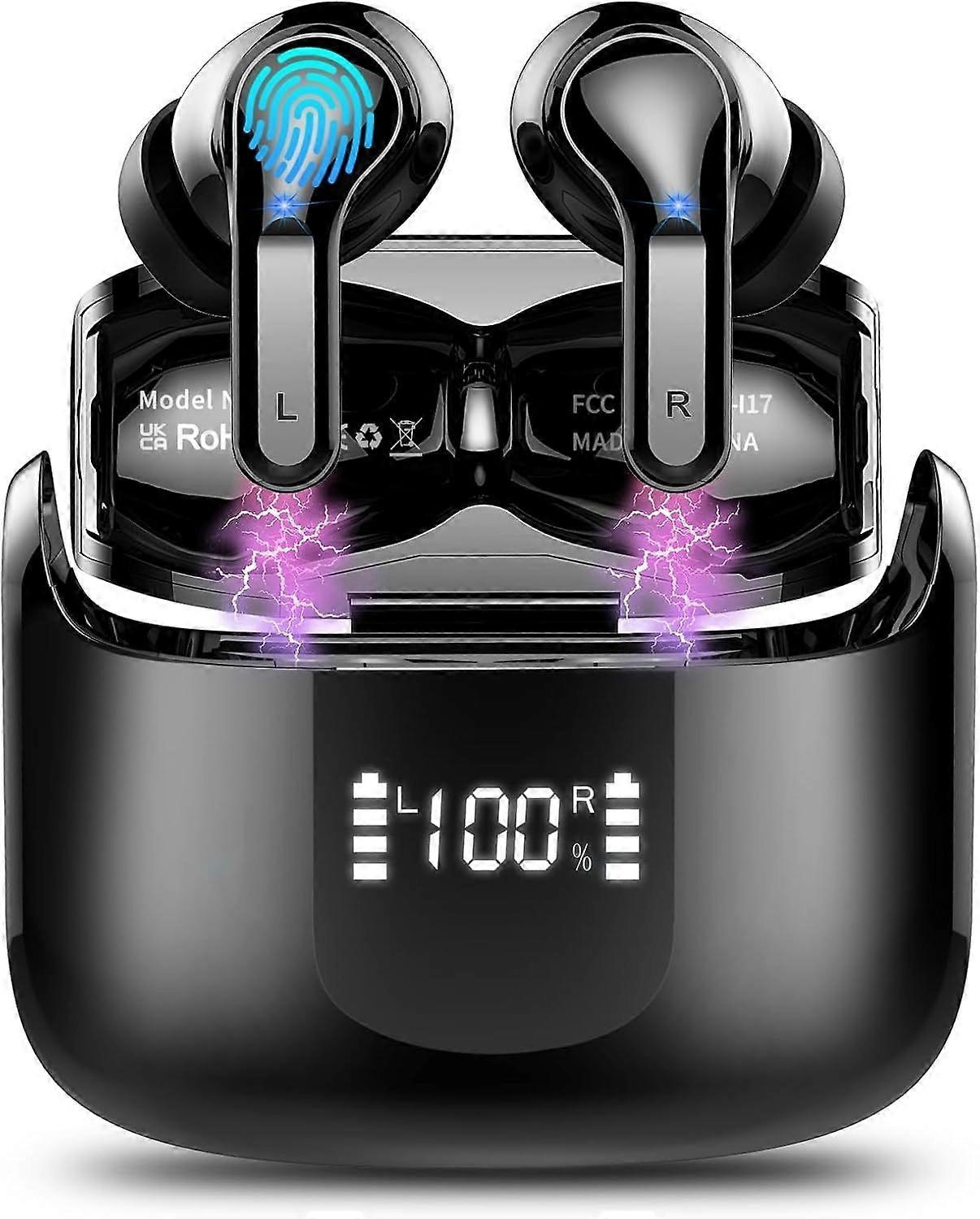 Wireless Headphones Bluetooth Headset 5.3 Bass Stereo Noise Cancelling ENC Microphone IP7 Waterproof for Android iOS(Black)