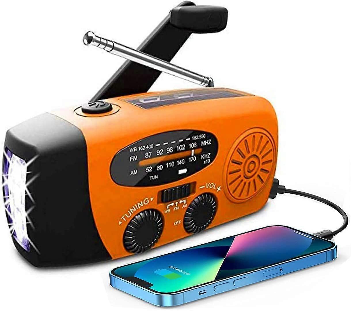 Emergency Hand Crank Self-Powered AM/FM Solar Weather Radio with LED Flashlight(Orange)