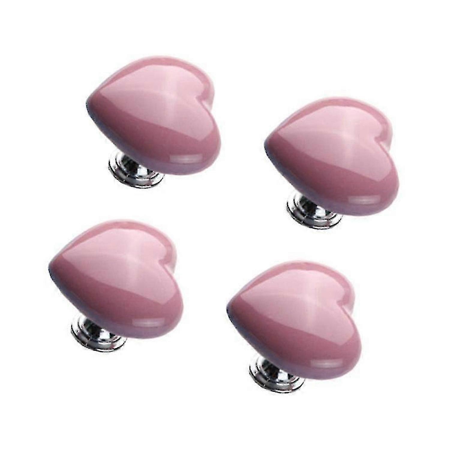 4pcs Heart Shape Knobs Ceramic Door Knobs Distinctive Pull Handle Furniture Door Knobs For Home Shop (pink)