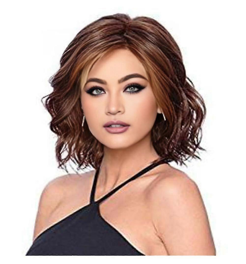 Women's Short Brown Wavy Synthetic Fiber Heat Resistant Rose Breathable Net Wig