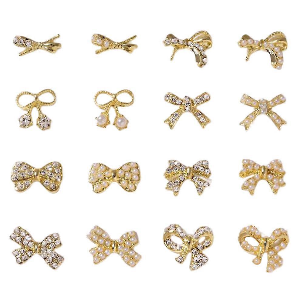 Golden Alloy Nail DIY Bowknot Decor Manicure Accessory for Decor 16Pcs