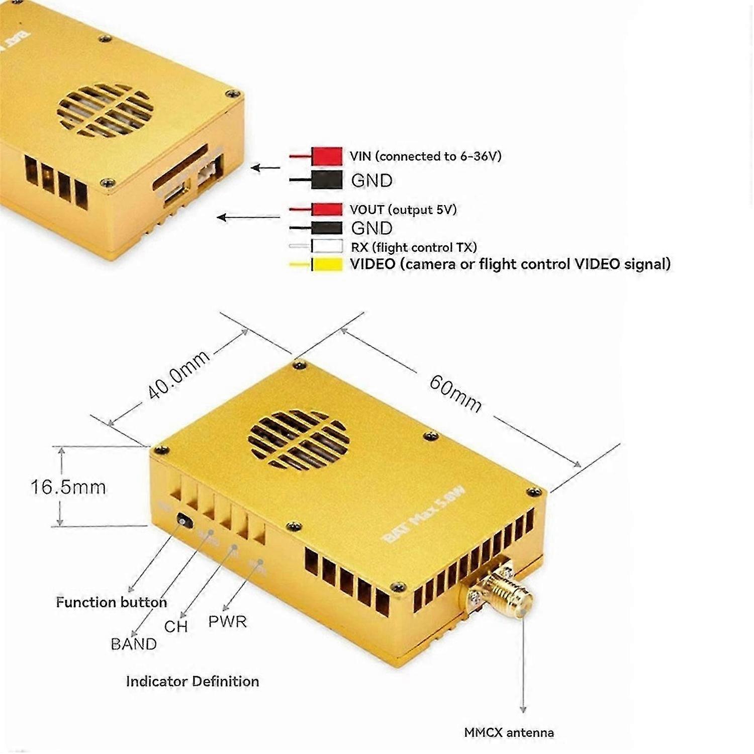 VT5804 BAT-MAX 5.8G 5.8W VTX 64CH FPV Audio Video Transmitter OSD NTSC/PAL for Long Range RC FPV Rac