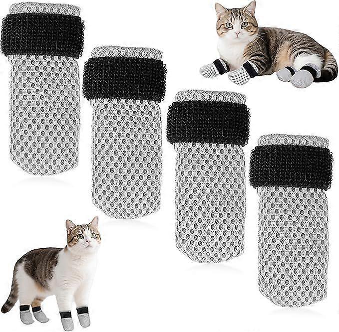 Cat Booties Anti Scratch Mittens,4 PCS cat Claw Covers,Mesh Breathable Cat Shoes,Adjustable Cats Anti Scratch Gloves,Suitable for Cats When Bathing an
