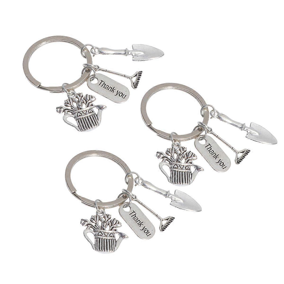 3pcs Mini Rake Shovel Kettle Keychains Creative Thank You Letter Printed Key Rings Metal Pendant Key Chain Creative Diy Keychain Craft Ornaments For T