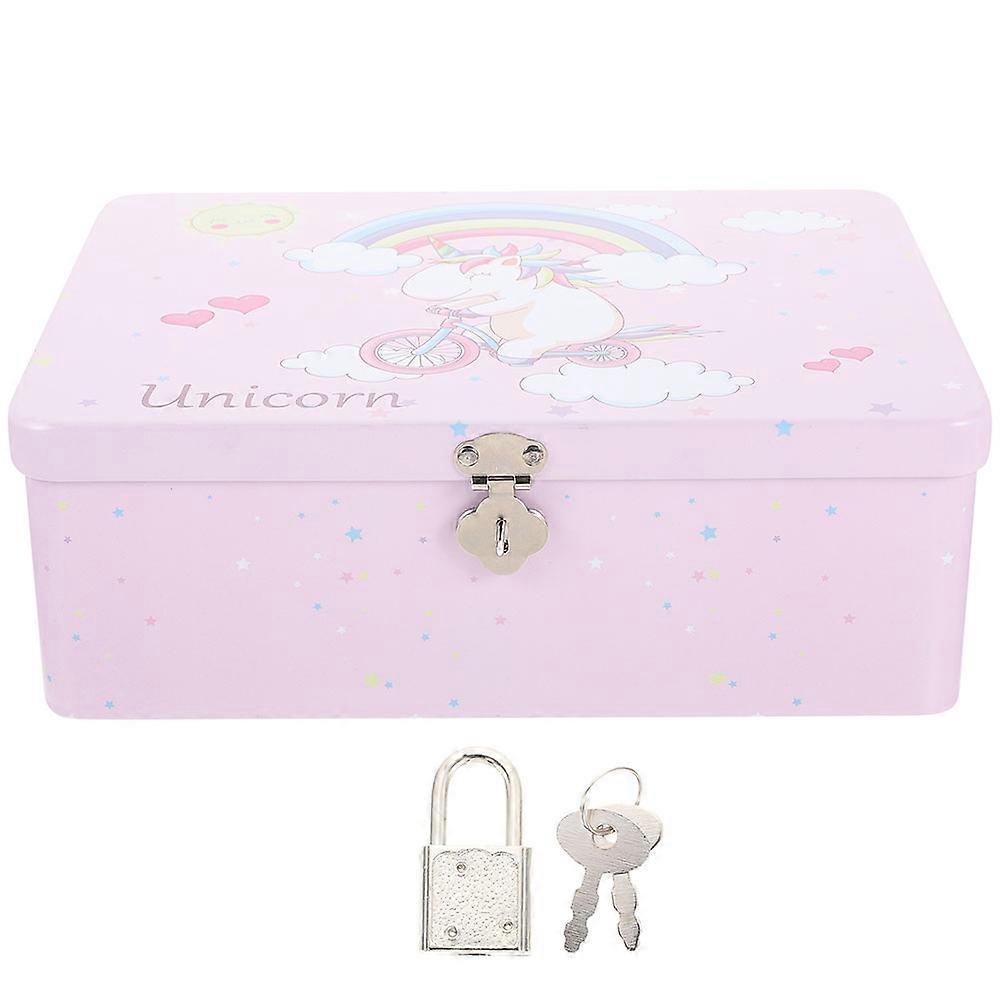 Tinplate Box with Lock for Desktop Storage Organizer 2Pcs Pink Color