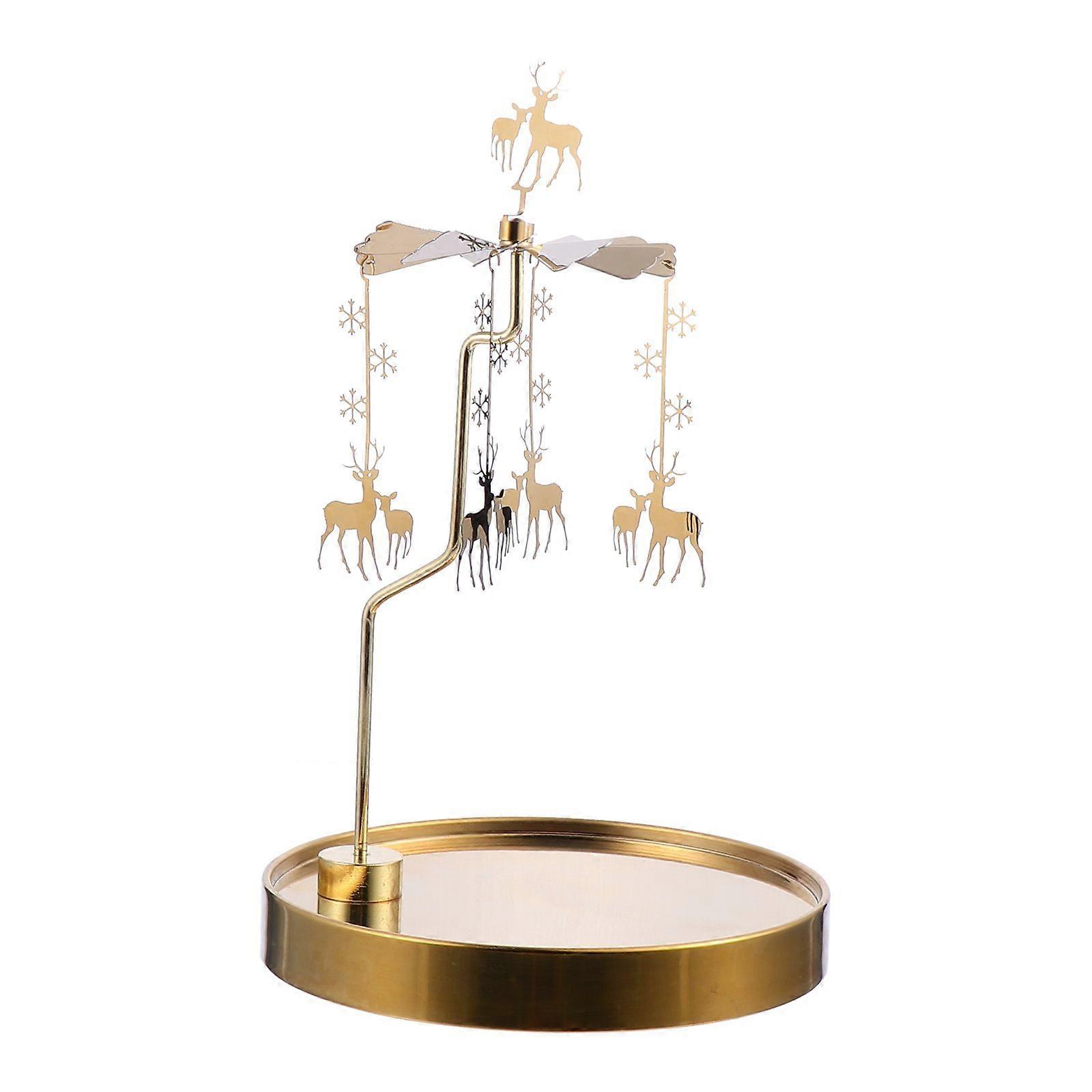 Candlestick Stand Metal Candle Holder Romantic Table Decorative Adornment Golden 14.5X14.6X23CM Rotating Light and Shadow Reflection 1 Set