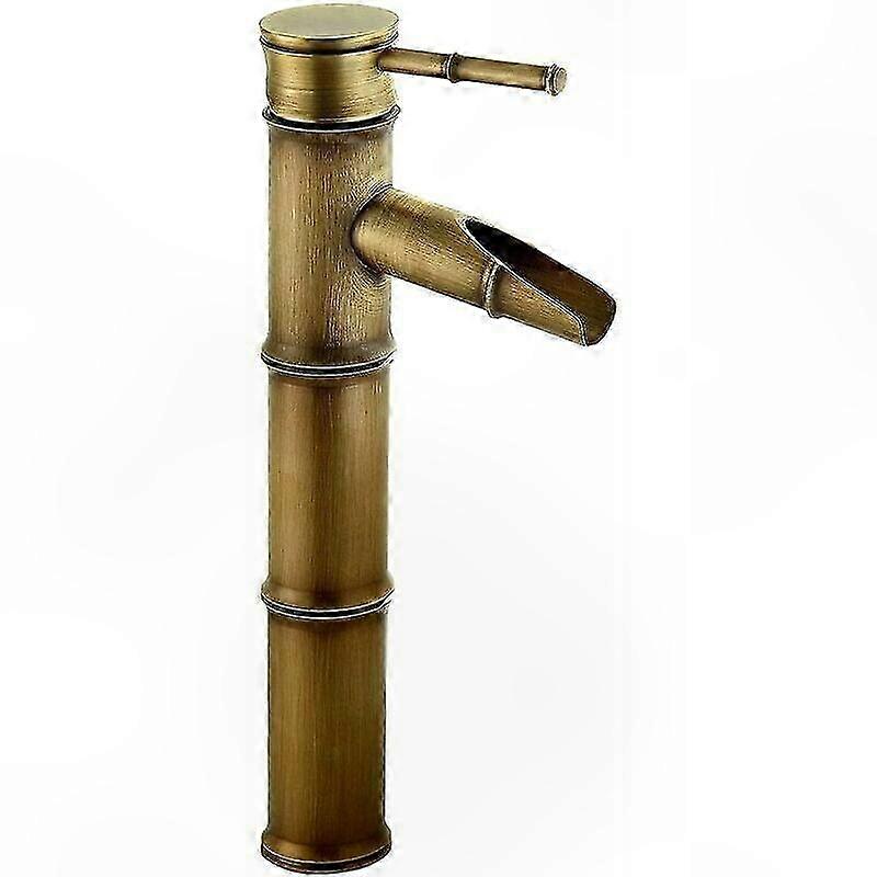 Modern Bamboo Faucet with Waterfall Spout, Single Handle Basin Mixer Tap for Hot and Cold Water