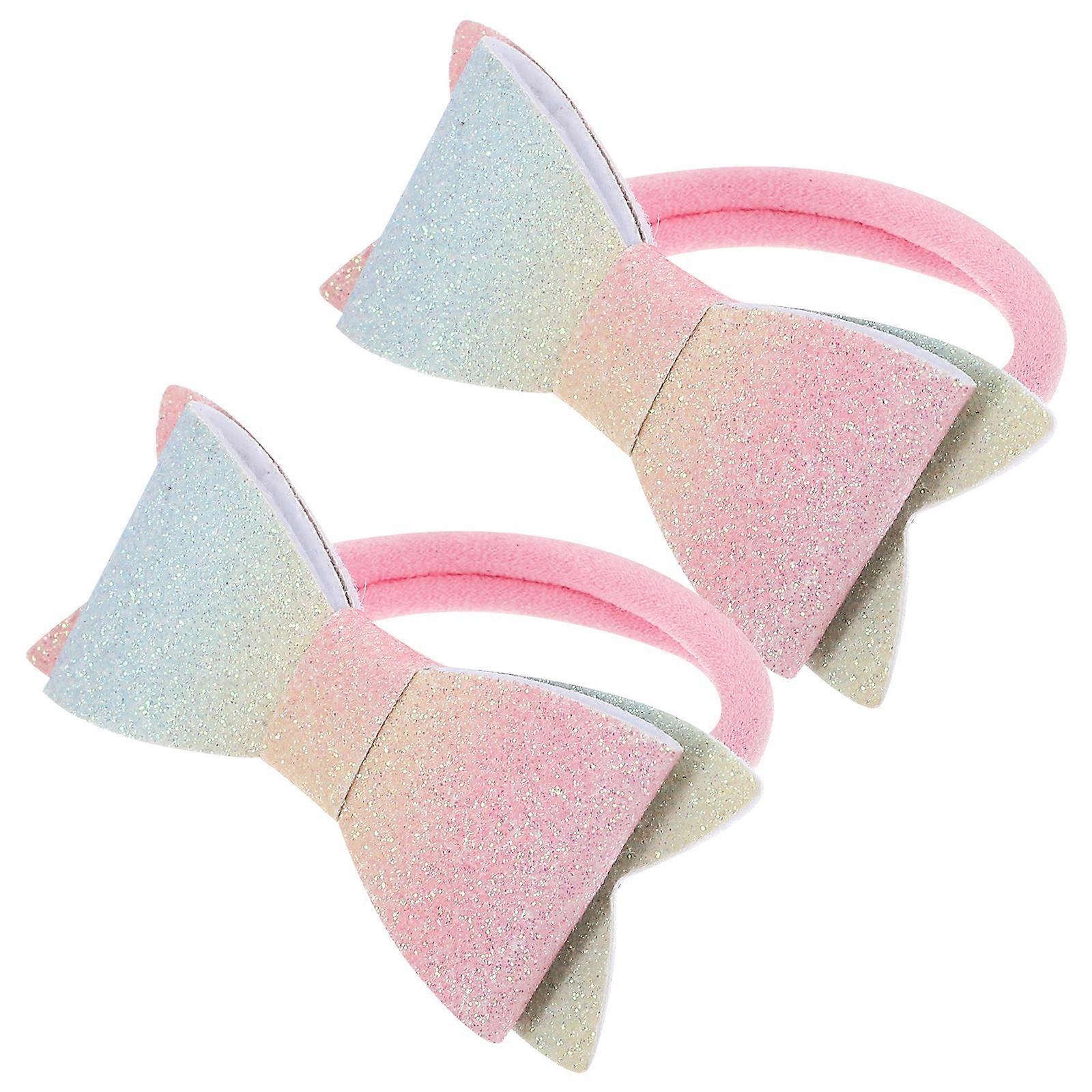 Elastic Ponytail Holders Bow Hair Ties for Girls 6Pcs Assorted Color Fabric