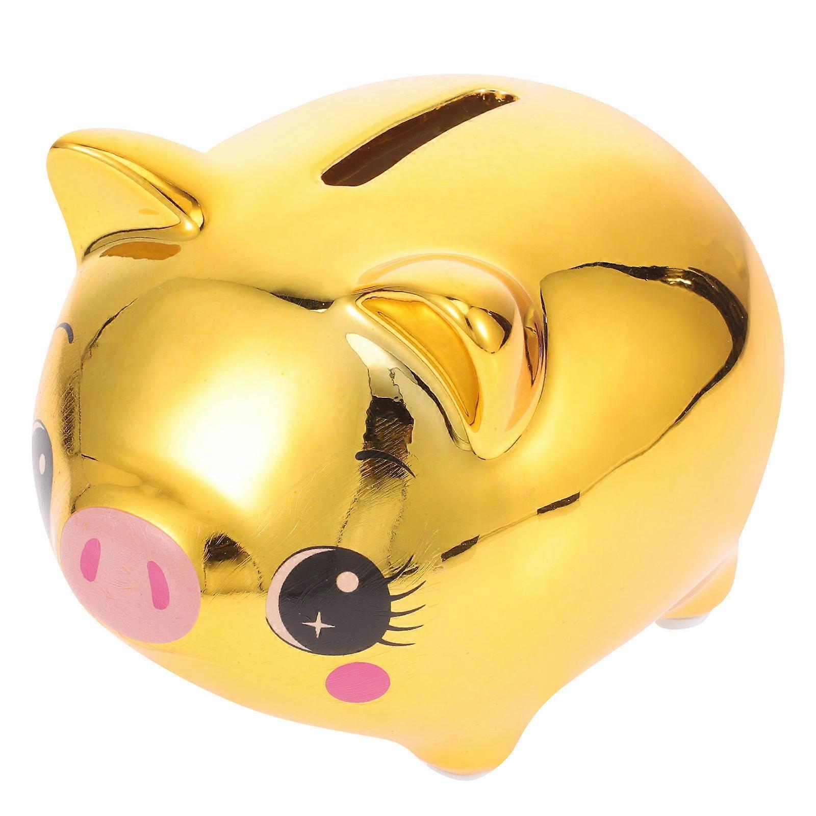 Money Saving Box Ceramic Pig Shape for Storage 3Pcs Golden Coin Bank