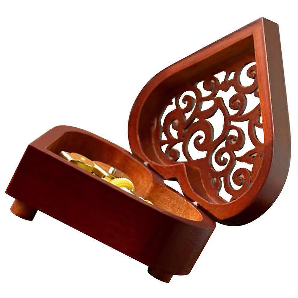 Wooden Music Box Clockwork Function with 4Pcs Vintage Heart-Shaped Music Boxes