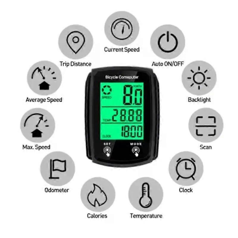 19 Functions Bicycle Computer LCD Digital Wired Cycling Computer Speedometer Bike Speed Odometer with Backlight Bike Accessories