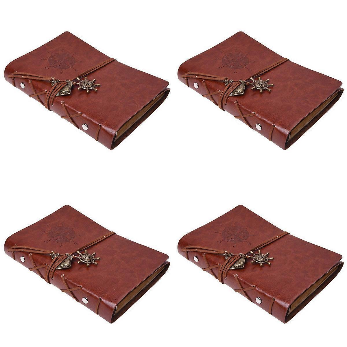 4X Retro Personality Journal Notepads Ring Binder Diary Notebook Light Brown S