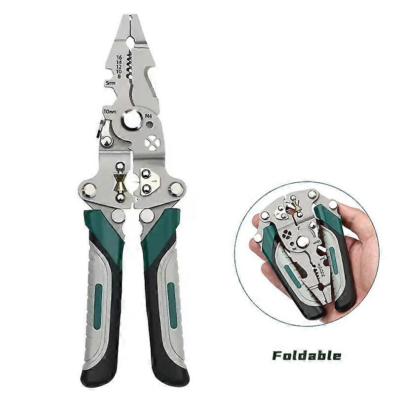 Wire Stripping Pliers Multi-Function Electrician Tool With Crimping Cutting and Wrench Features Foldable Design for Easy Storage