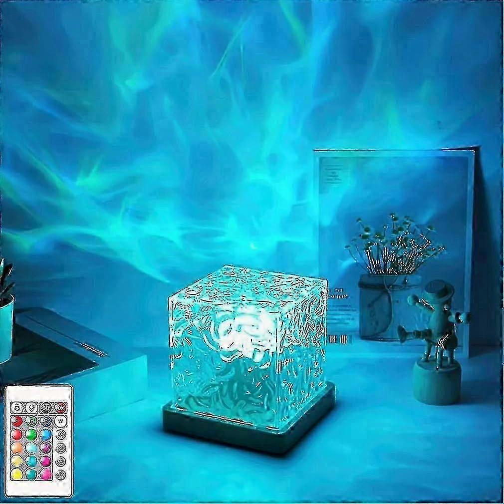 Celestial Wave Night Light, 16-Color Dynamic Water Lamp with Remote, Midnight Aura Cube Design