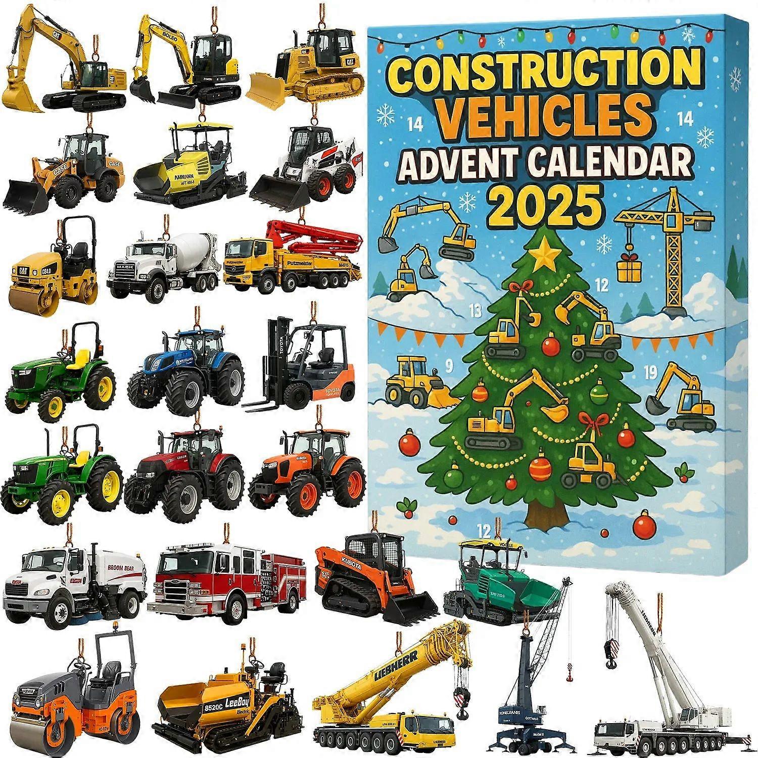 2025 Construction Vehicles Advent Calendar with 24 Days of Surprise Toy Trucks for Kids