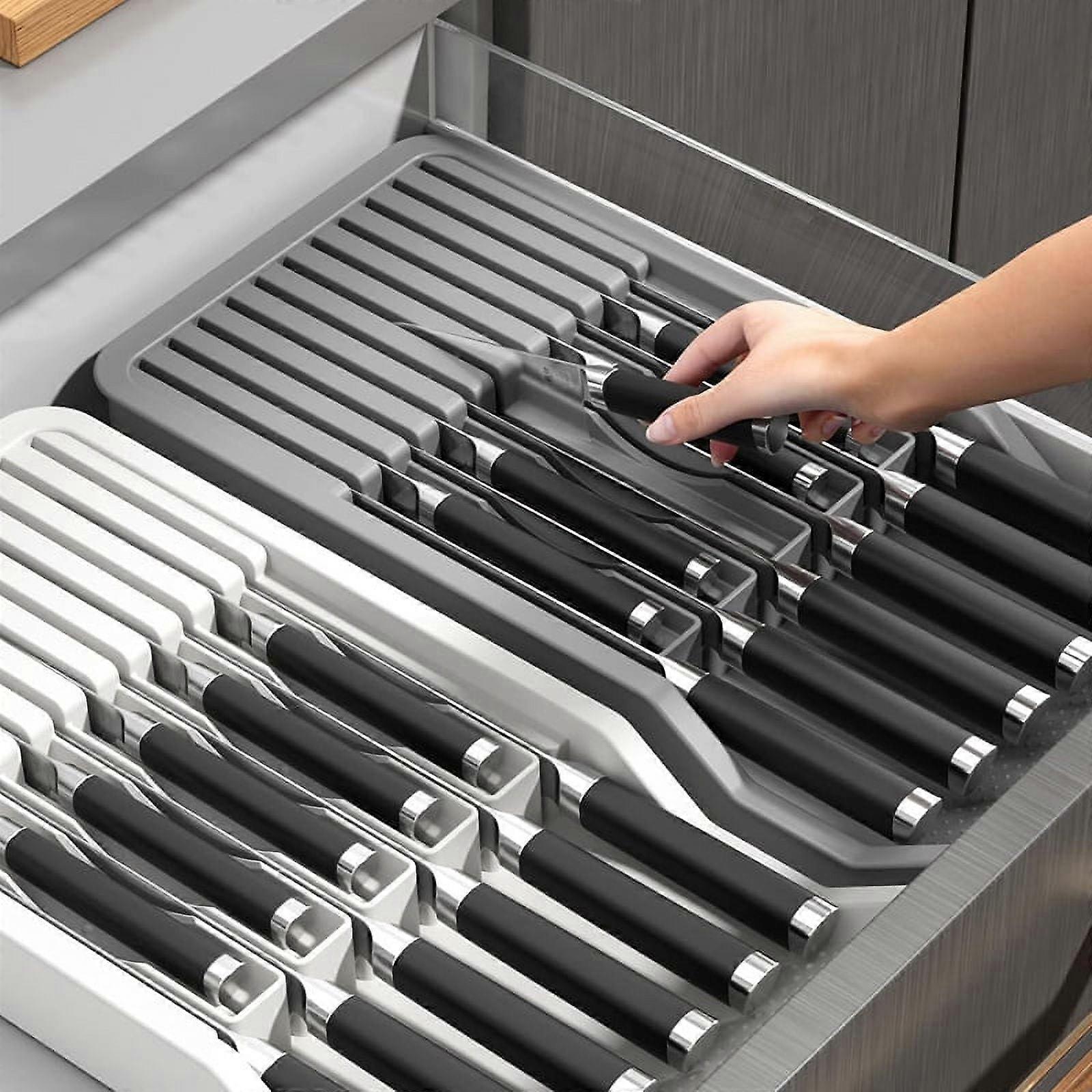 Knife Holder, in Drawer Block Holder with Expandable Cutlery Tray Kitchen Organizer Insert-Holds 11 Knive