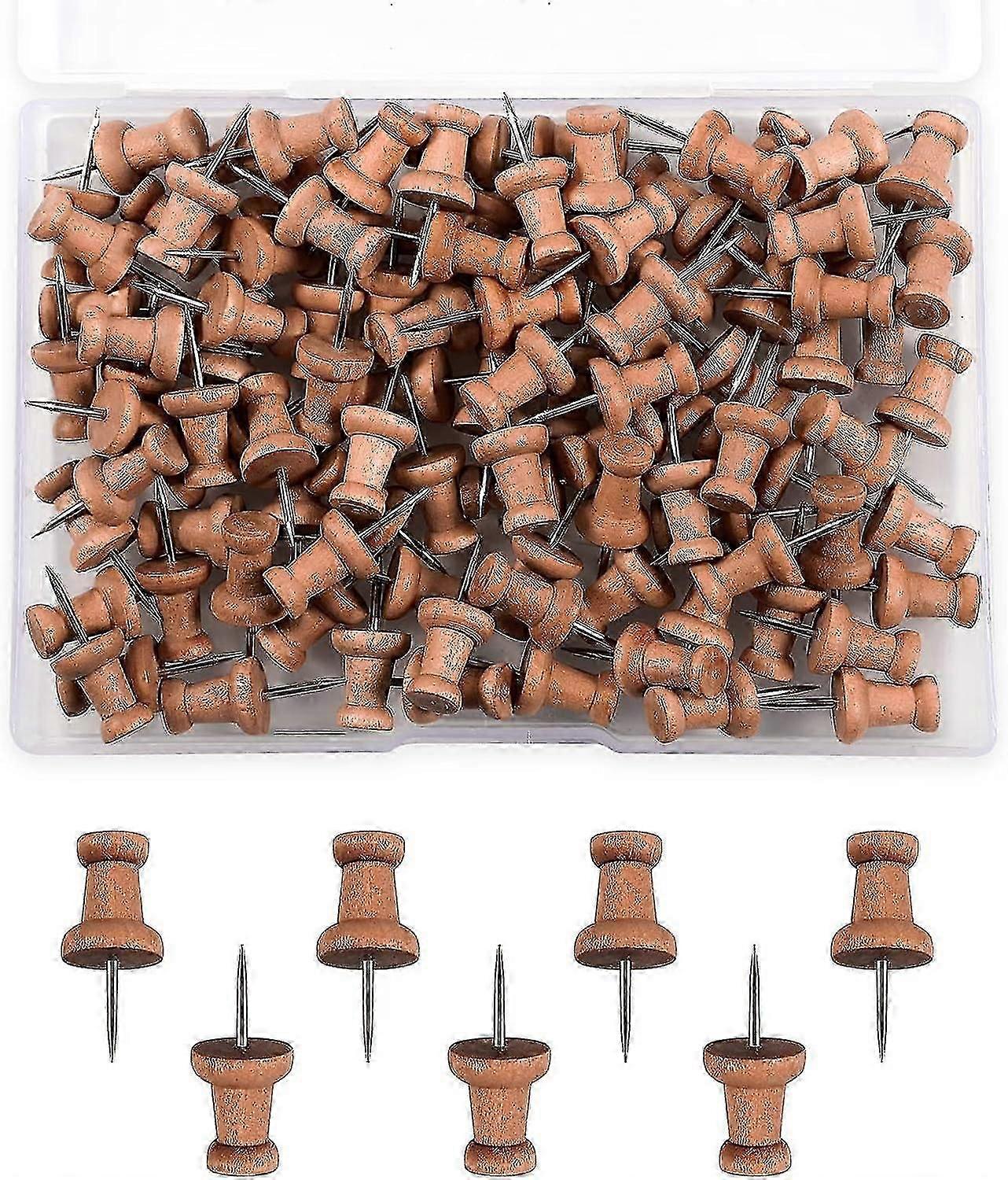 2025 100 Pieces Wood Push Pins Map Push Pins Marking Pins Map Push Pins with Steel Tip for Cork Bulletin Board Craft Projects