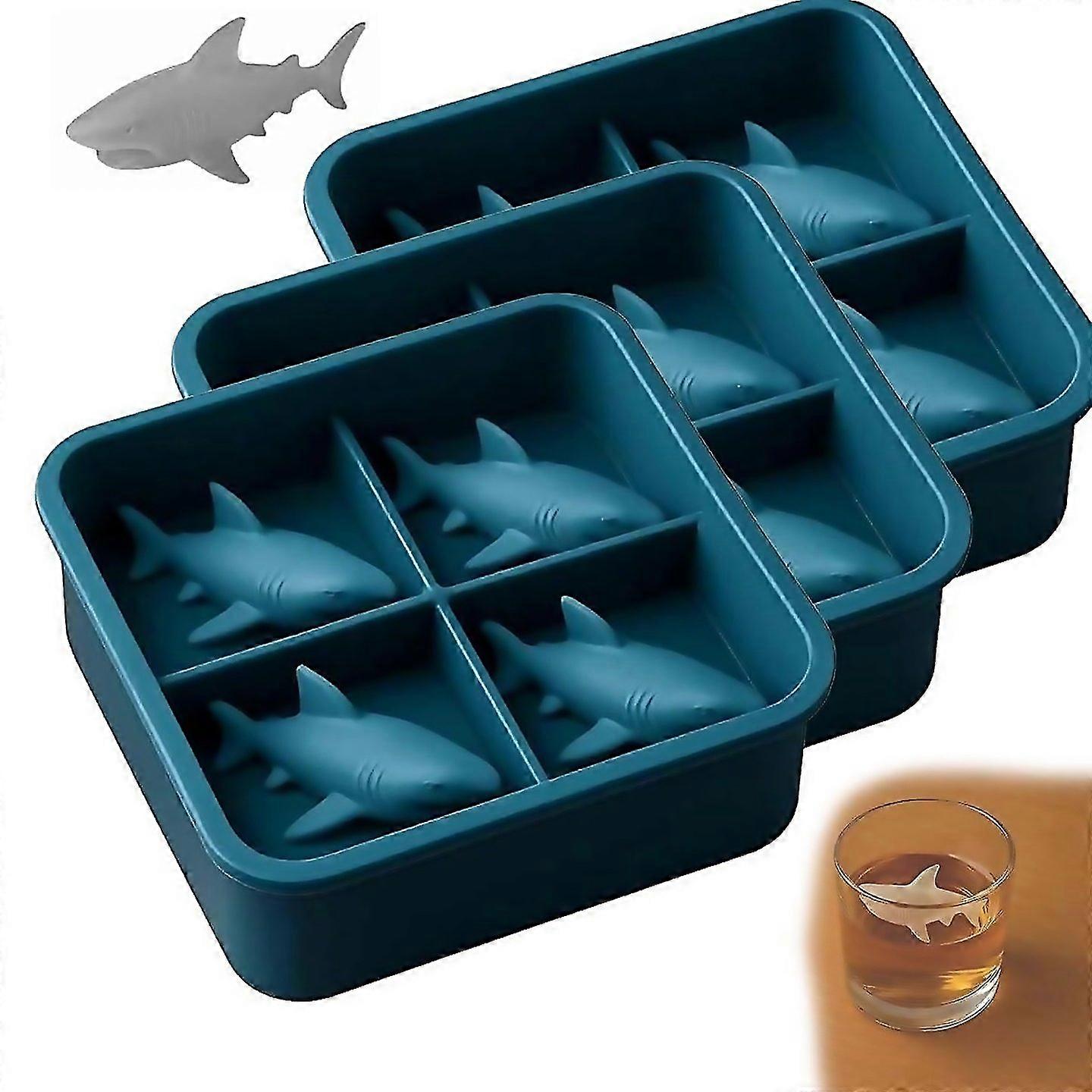 For Shark Silicone Ice Mold Reusable Small Animal 3d Ice Cube Tray For Freezer 4 Cavity Fun Easyrele