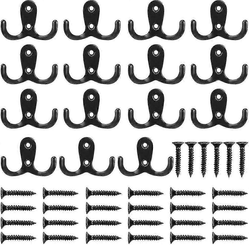 コートフック、15ピースダブルコートフックアンティークウォールマウントフックとコートフックブラックウォールマウントコートフック