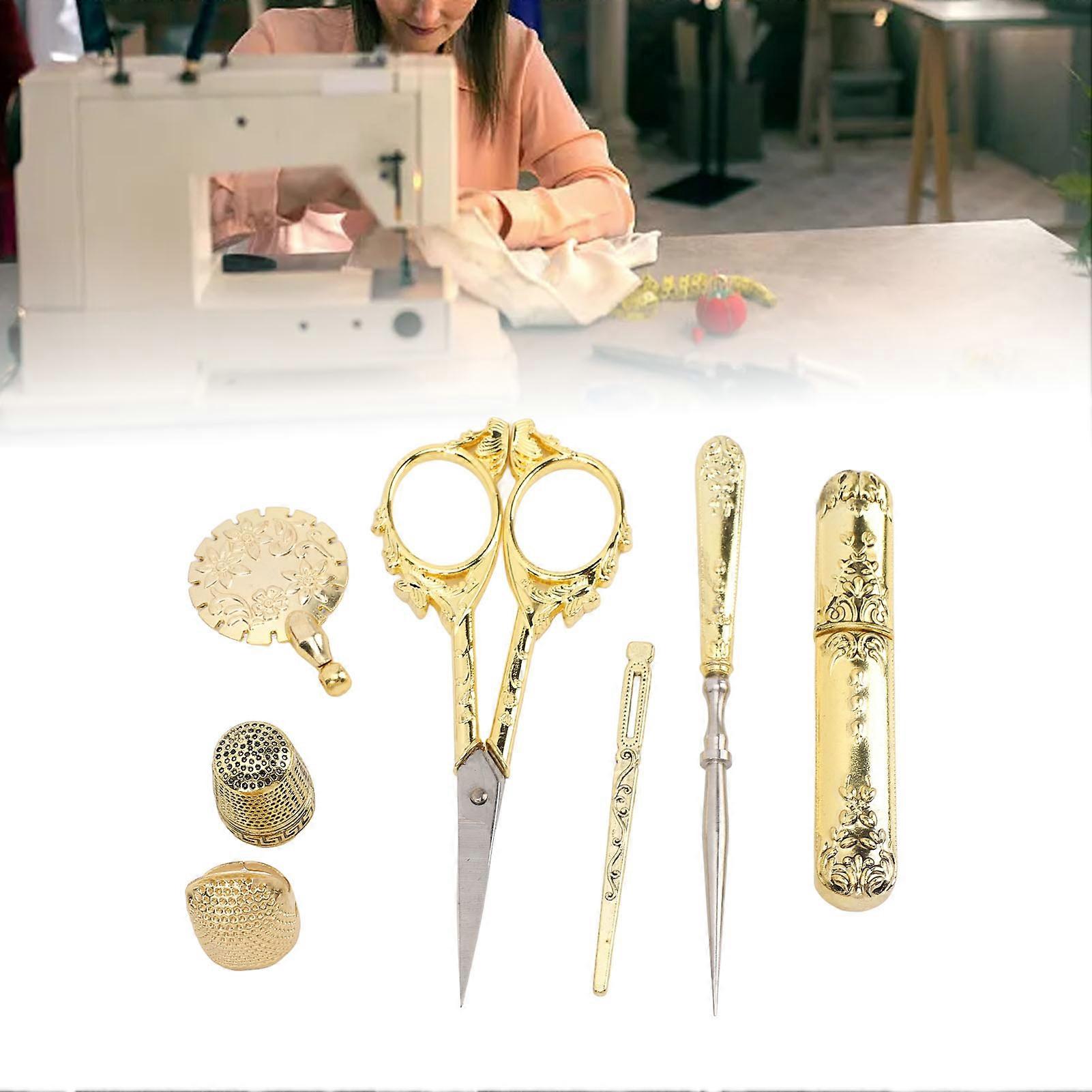 1 Set 30Pcs Vintage Sewing Box Wooden Multifunctional Sewing Kit with Shear Thread Cutter Thimble 