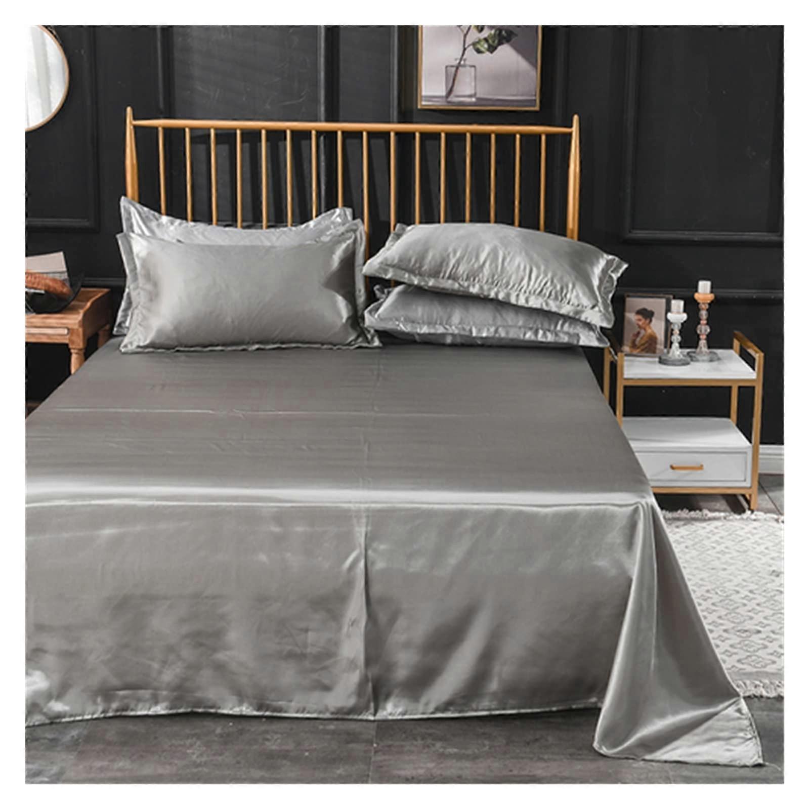 Flat Sheet Solid Color Ice Silk Satin Bedding, Queen Size, King Size, Silver Gray 170x230 cm