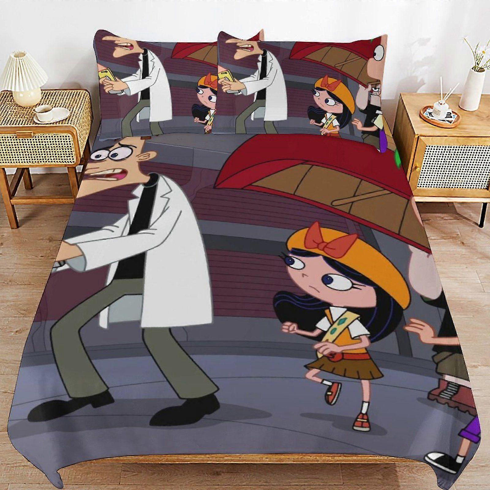 e440 Phineas and Ferb Bedding System Smooth Fabric Zipper Closure Comfortable Texture Soft Feel Duvet Cover Sets Pack p440
