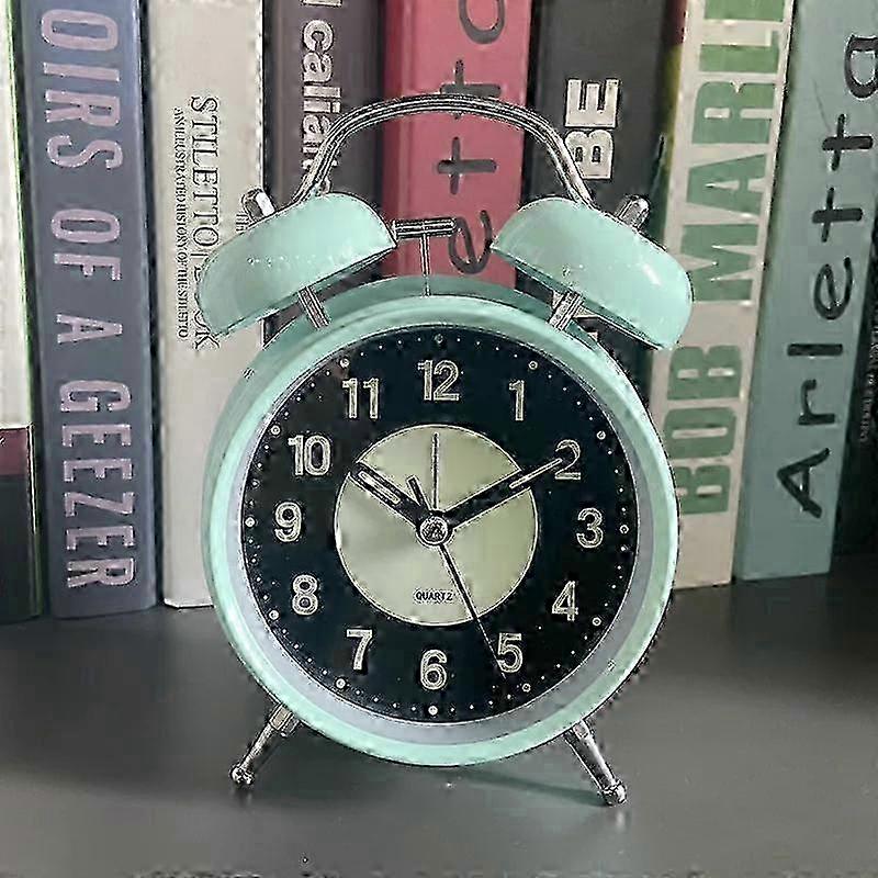 4 Inch Vintage Silent Metal Ring Alarm Clock, Round Pointers Clock With Backlight For Besides Decor, Suitable for Heavy Sleepers