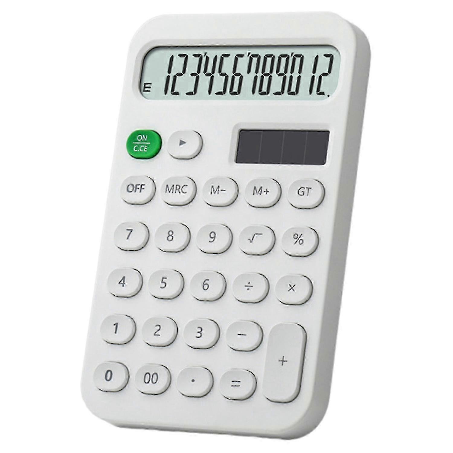 Desktop Calculator Solar Powered Battery Operated 12 Digits Non-slip Oval Buttons Large LCD Display