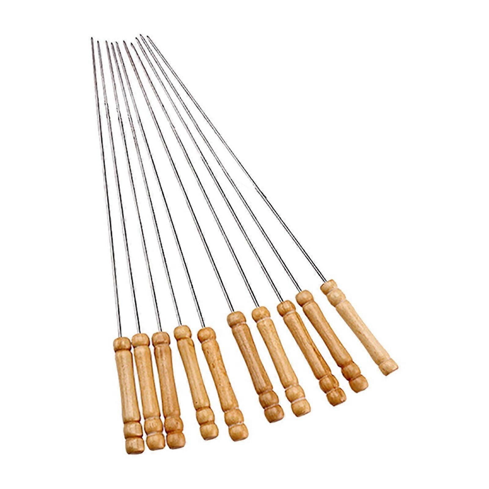 Moocorvic BBQ Skewers 10Pcs , Stainless Steel Barbecue Skewers with Wooden handle Reusable Grilling Skewers Set for Meat Vegetable