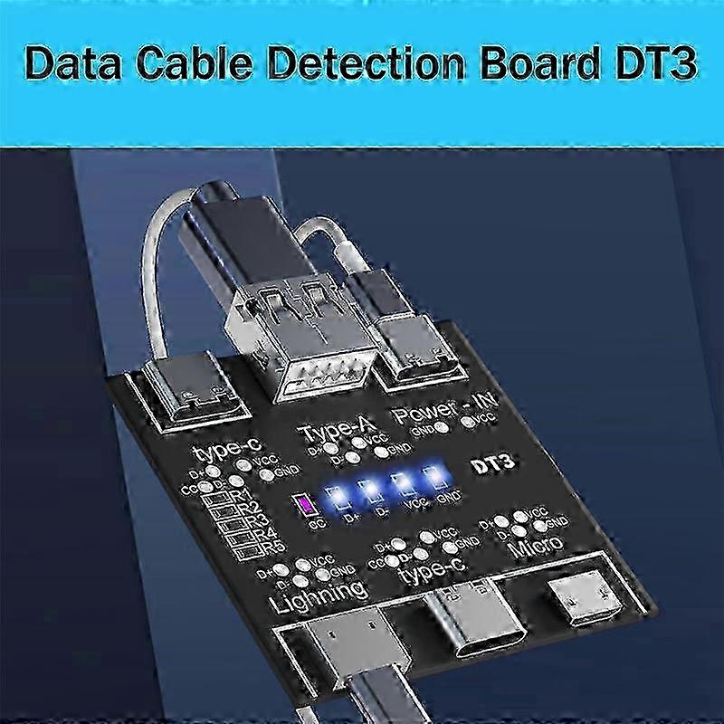 USB Data Line Detection Board for iOS & Android Devices with Micro-USB Type-C Protection Against Short Circuit Switch