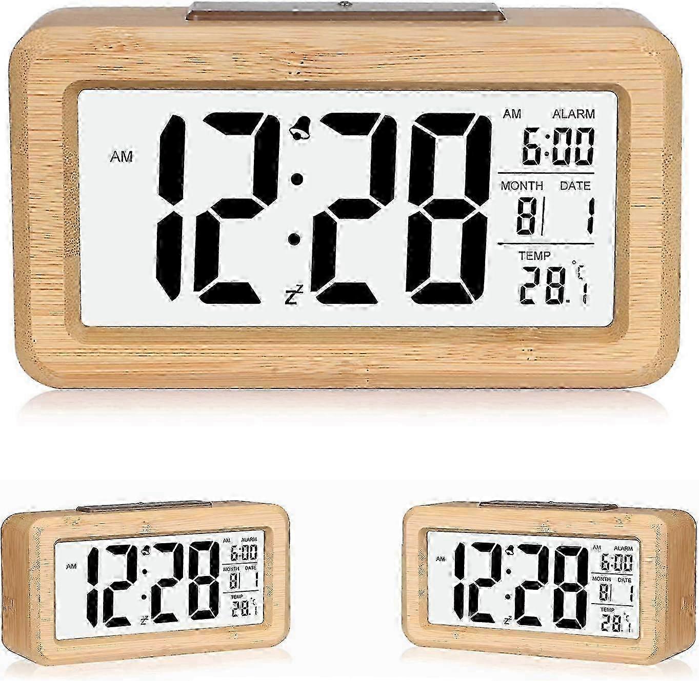 Alarm Clock, Easy Setting Bamboo Digital Alarm Clock with Temperature, Date, Backlight, Snooze, for Bedroom, Bed, Home, Office, No Ticking 2025