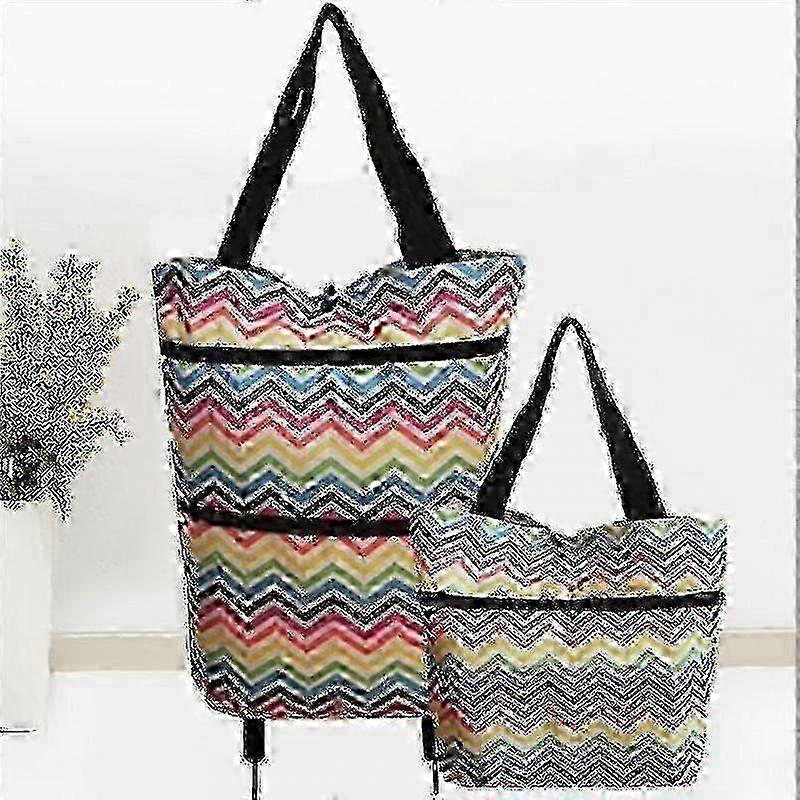 2 In 1 Foldable Shopping Cart Collapsible Two-stage Zipper Folding Shopping Bag With Wheels Foldable - MXBC