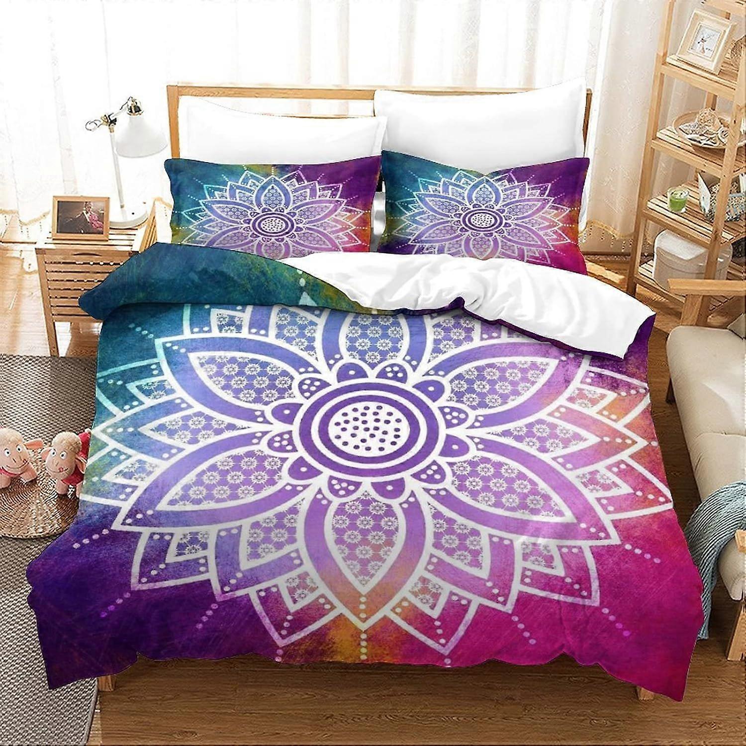 Bohemian Mandala Povlečení Set Luxusní 3D tištěné povlečení Boho Chic Mandala Barevné květiny Květinový vzor Přikrývka Povlak na povlečení, Ultra Soft Microf