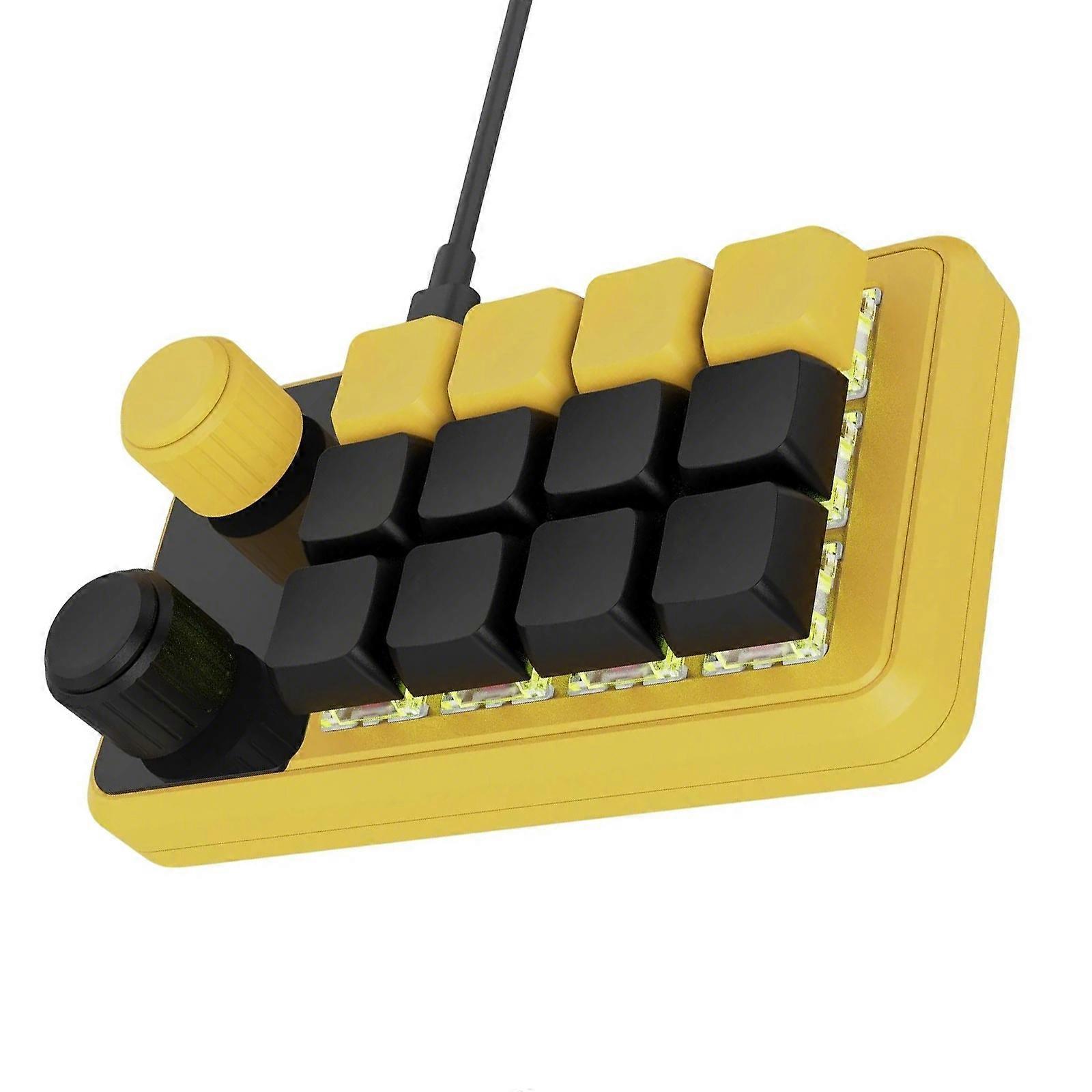 12 Key Mechanical Macros Keypad with RGBs Lighting, Programmable Shortcut, and Type C Cable Included  yellow