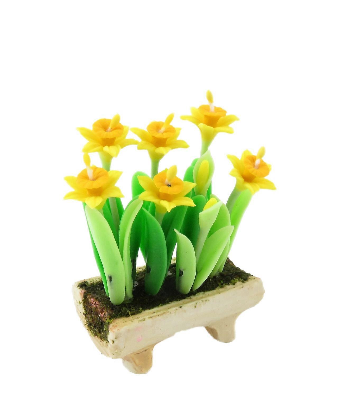 دمى بيت النرجس البري في كريم ستون تروغ الحوض الصغير مصغرة 1:12 حديقة التبعي